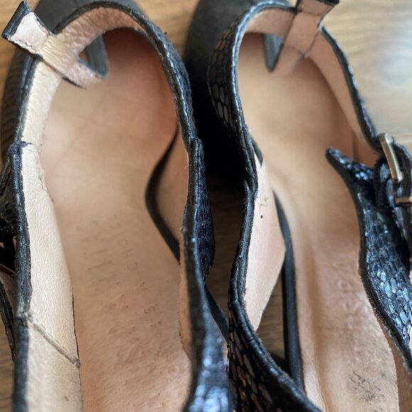 Soulier avec talon ouvert et sangle en T (T strap) noir 2 tons - Picture 3 of 4